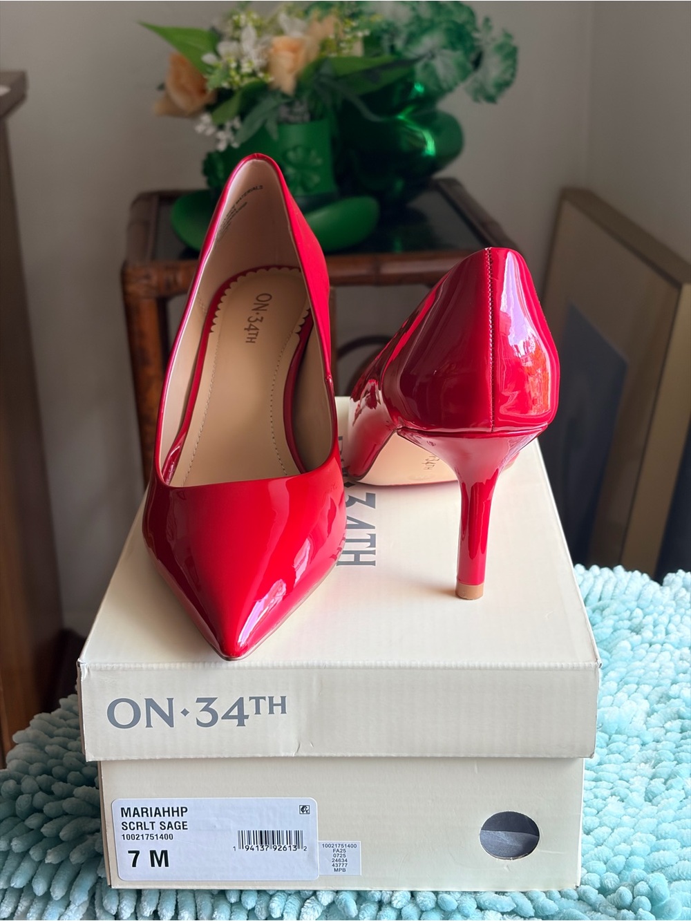 On 34th Mariahhp Red Patent Pointed-Toe Pumps